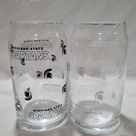 NCAA Michigan State Spartans 2pk Glass Can 16oz Stemless Pint Glasses NWT - Picture 4 of 9